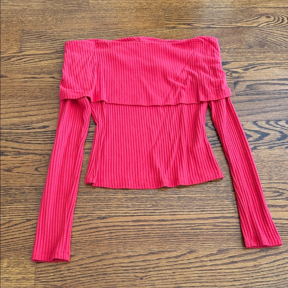 Long sleeve off the shoulder fold over top